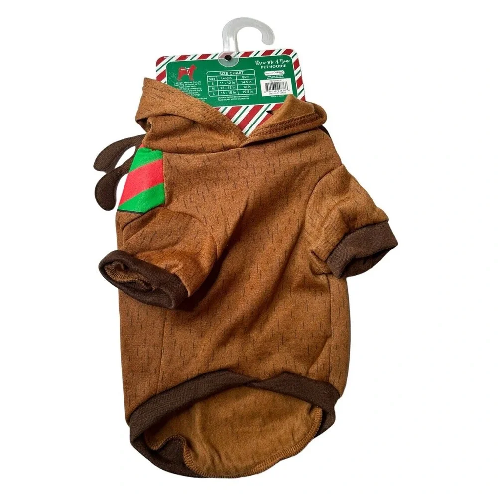 NEW Throw Me a Bone Reindeer Pet‎ Dog Hoodie Shirt Christmas Holiday Size M
